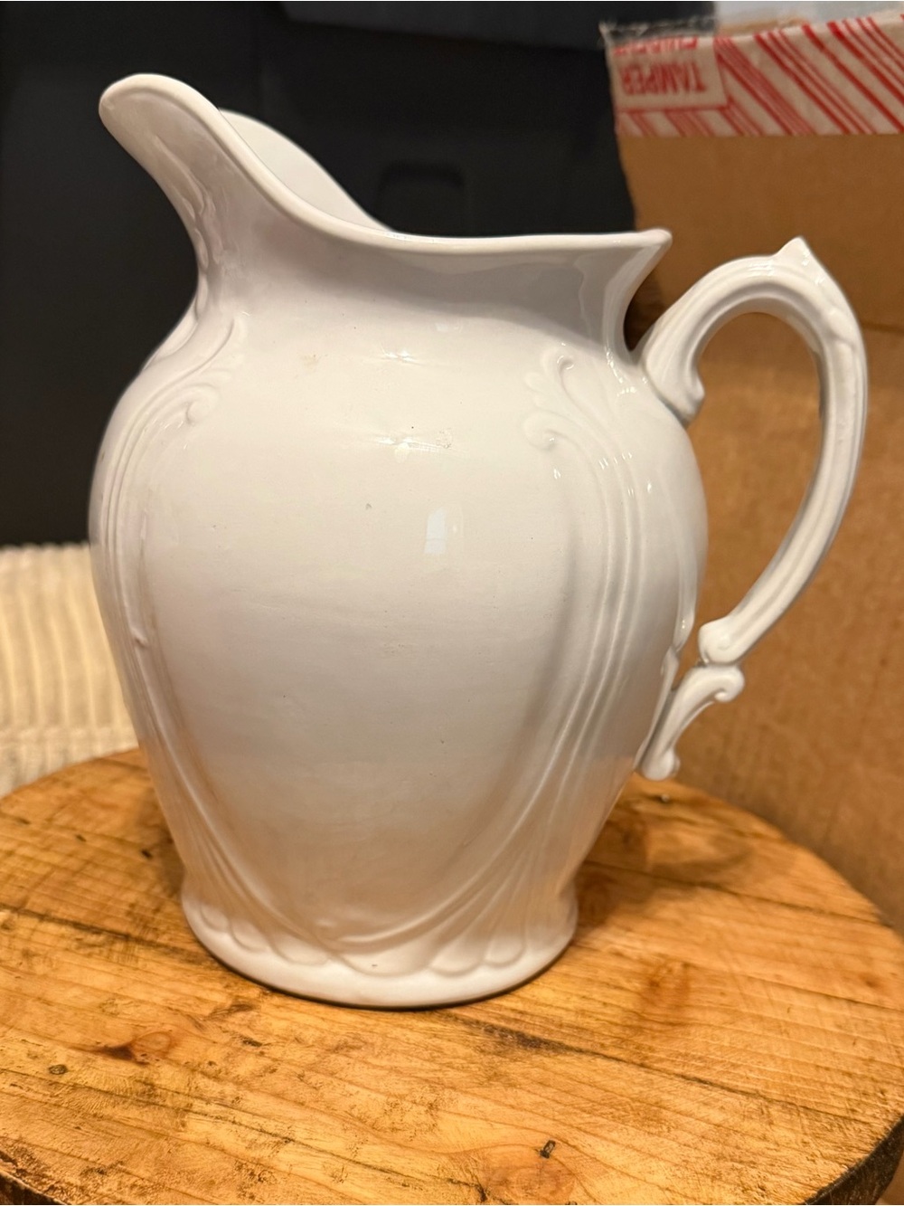 Vintage White Ornate Pitcher